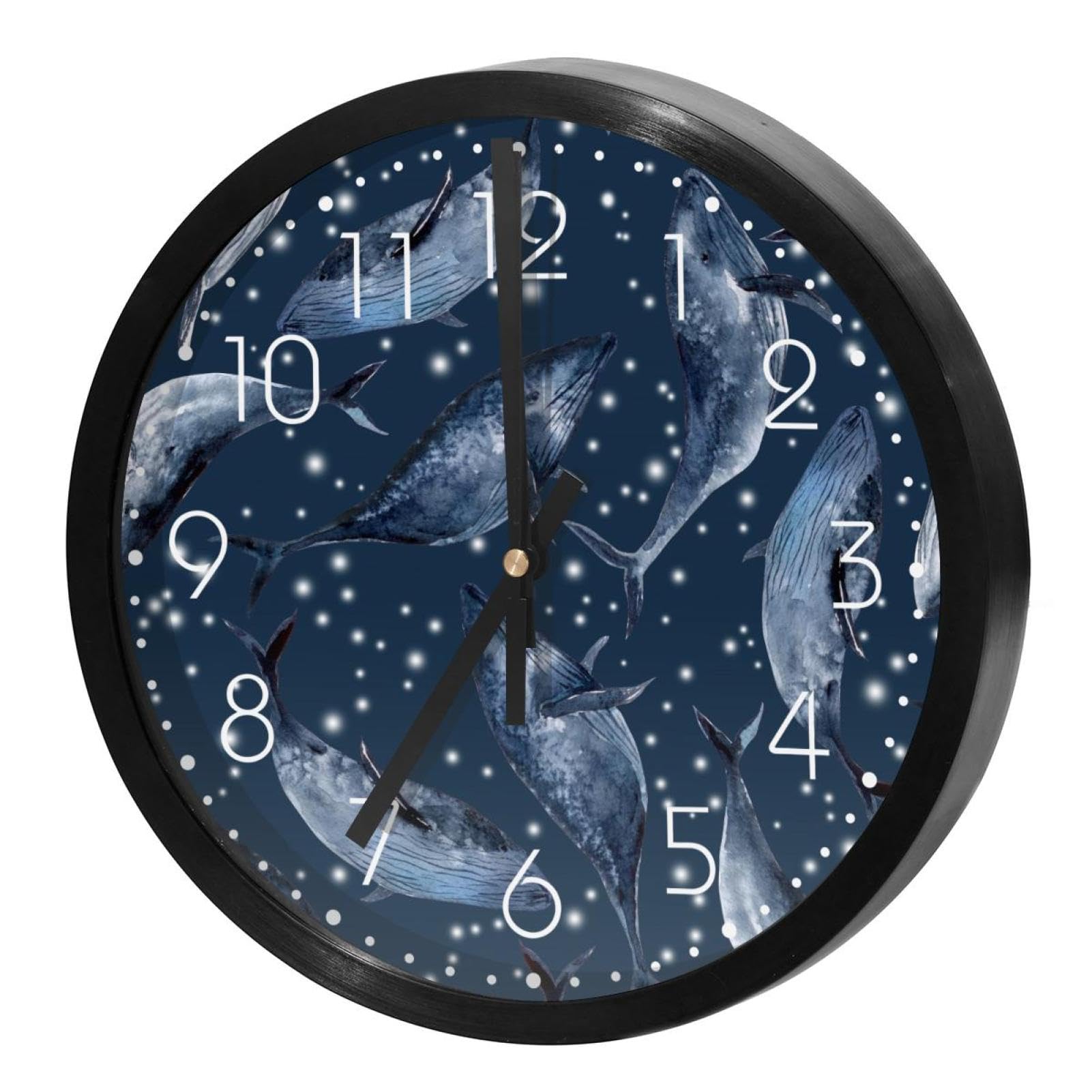 Horloge murale silencieuse baleine et ciel étoilé ronde à quartz