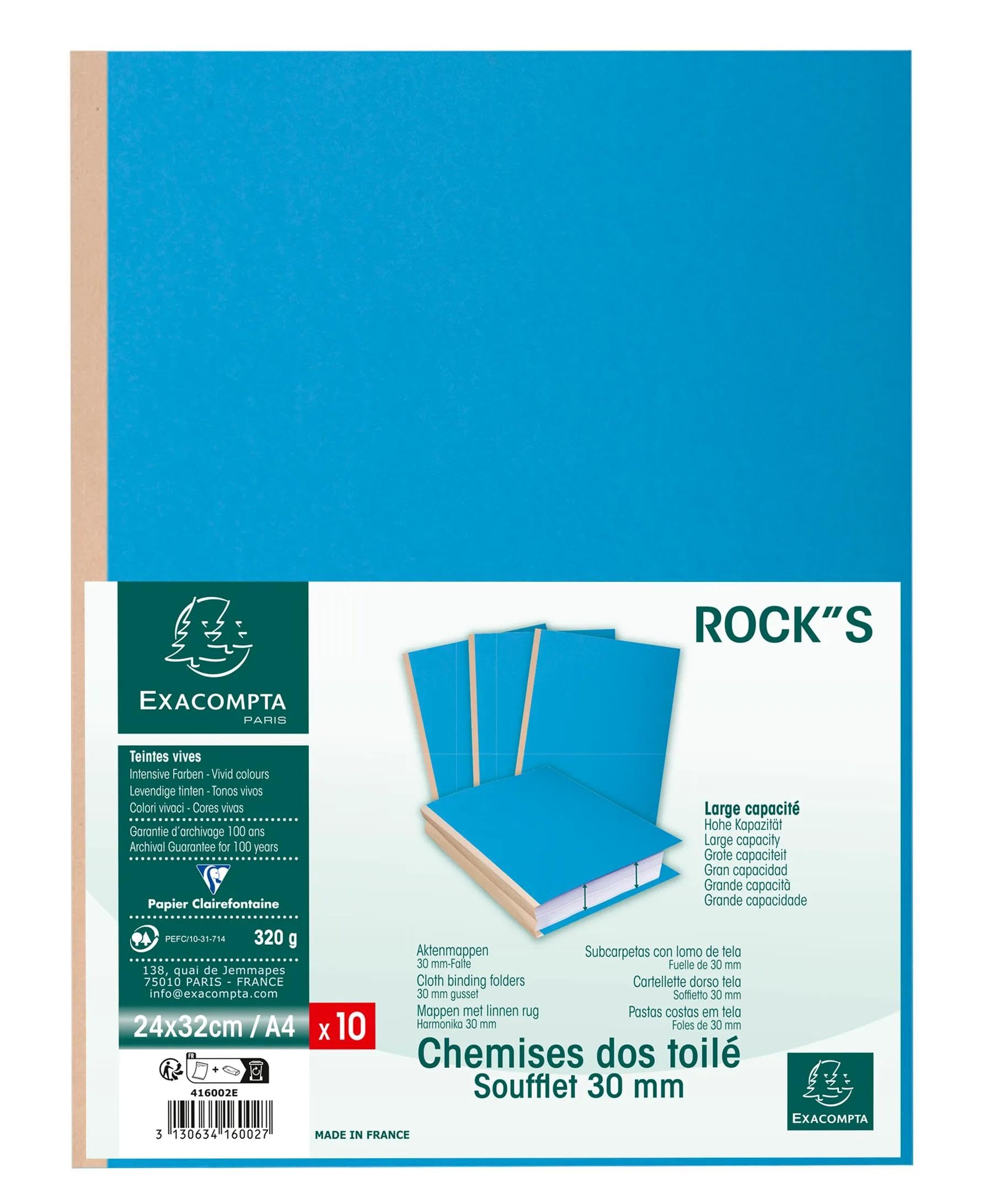 Exacompta 100 feste Mappen mit Dehnfalte Leinenrücken Rock"s blau