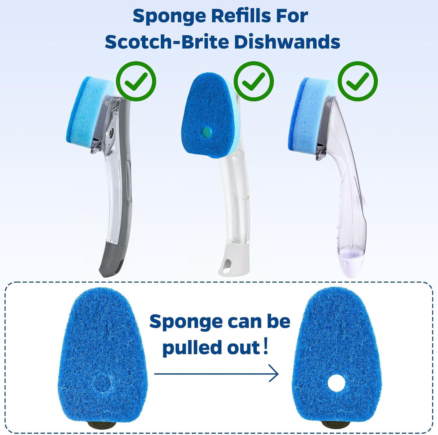Sponge Dishwand Brush Refills for Scotch-Brite Dishwand - 20 Pack Dish Soap Non-Scratch Brush Refills for Nonstick Pots and Pans, Glass & Tubs（Blue）