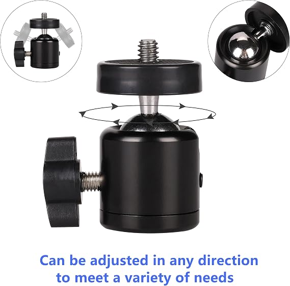 Hot Shoe Mount Adapter 360 Degree Swivel Mini Ball head with 1/4 inch Screw for DSLR Camera, Monitor, Gopro,Camcorder, Flash Light, Tripod, Microphone (2 Pack)