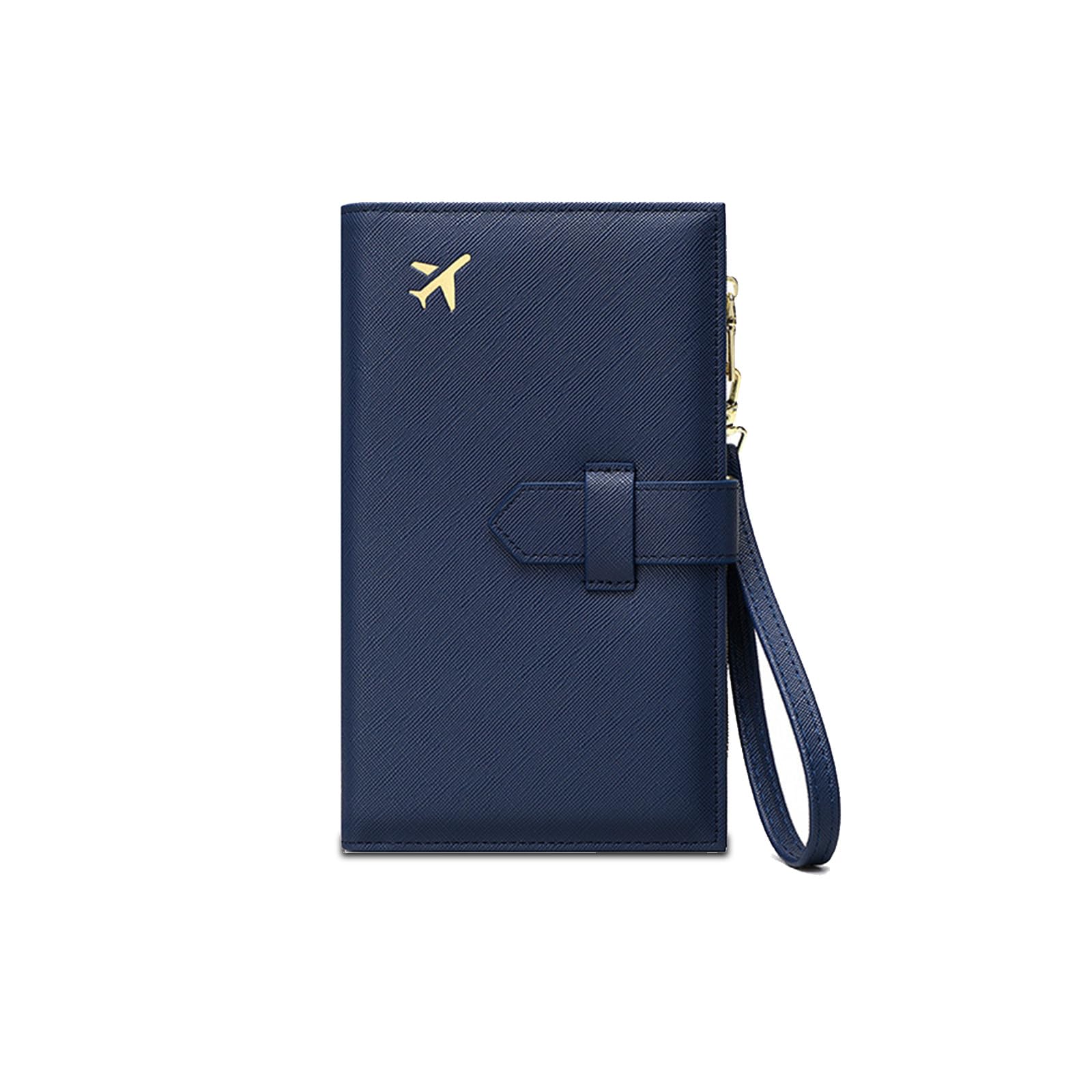 RFID Passport Wallet, Travel Passport Cover Credit Card Wallet with Pen Holder and Zipper Pocket, Passport Holder for Travel Essentials, Dark Blue, Fashion-image-3