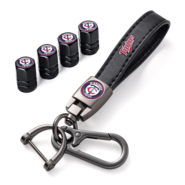Combo of Twins Car Tire Valve Caps Car Key Chain Cars for Twins Baseball Fans 4pcs Car Tire