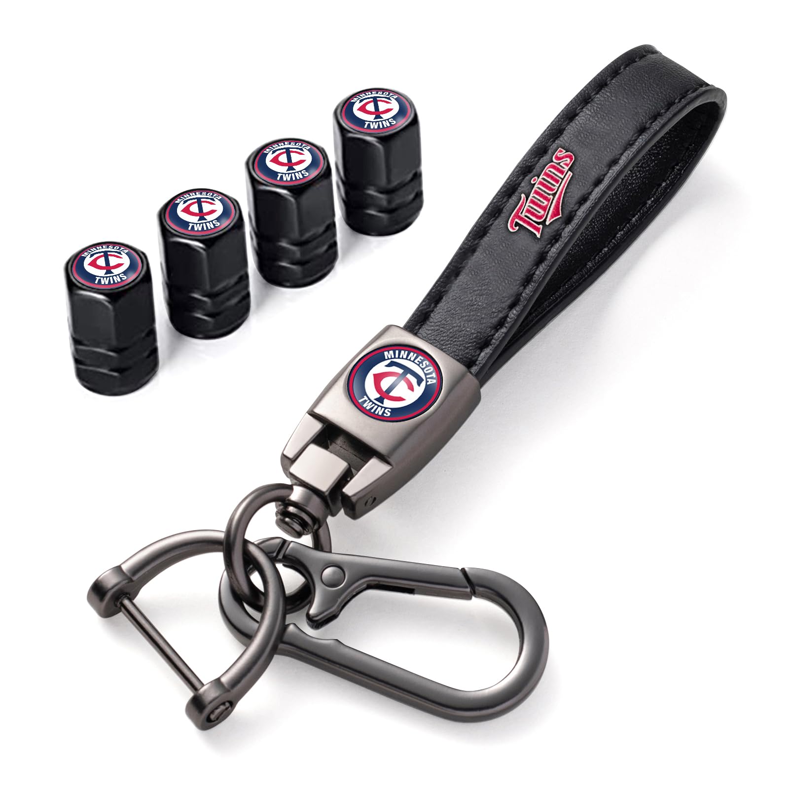 Combo of Twins Car Tire Valve Caps Car Key Chain Cars for Twins Baseball Fans 4pcs Car Tire