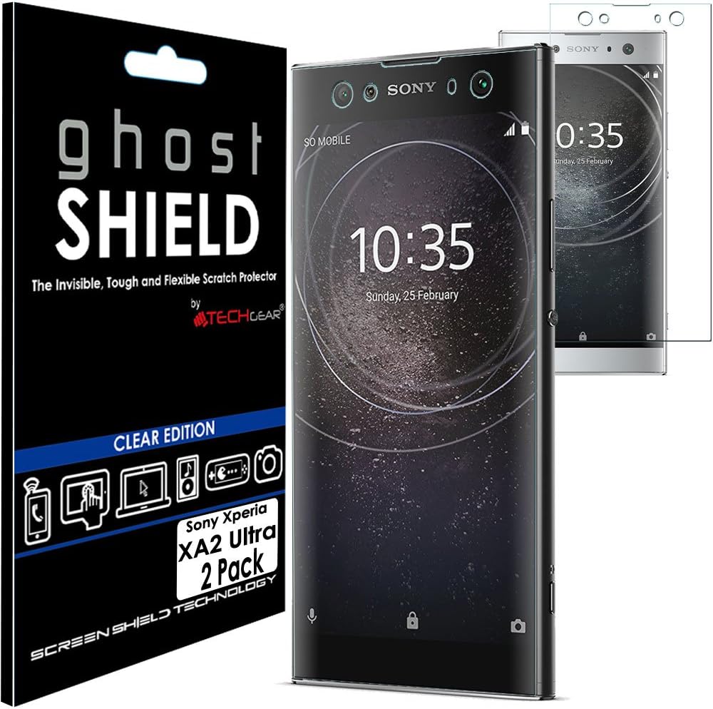 TECHGEAR[2 Pack] Screen Protectors to fit Sony Xperia XA2 Ultra [ghostSHIELD Edition] Genuine Reinforced Flexible TPU Screen Protector Guard Covers with Full Screen Coverage inc Curved Screen