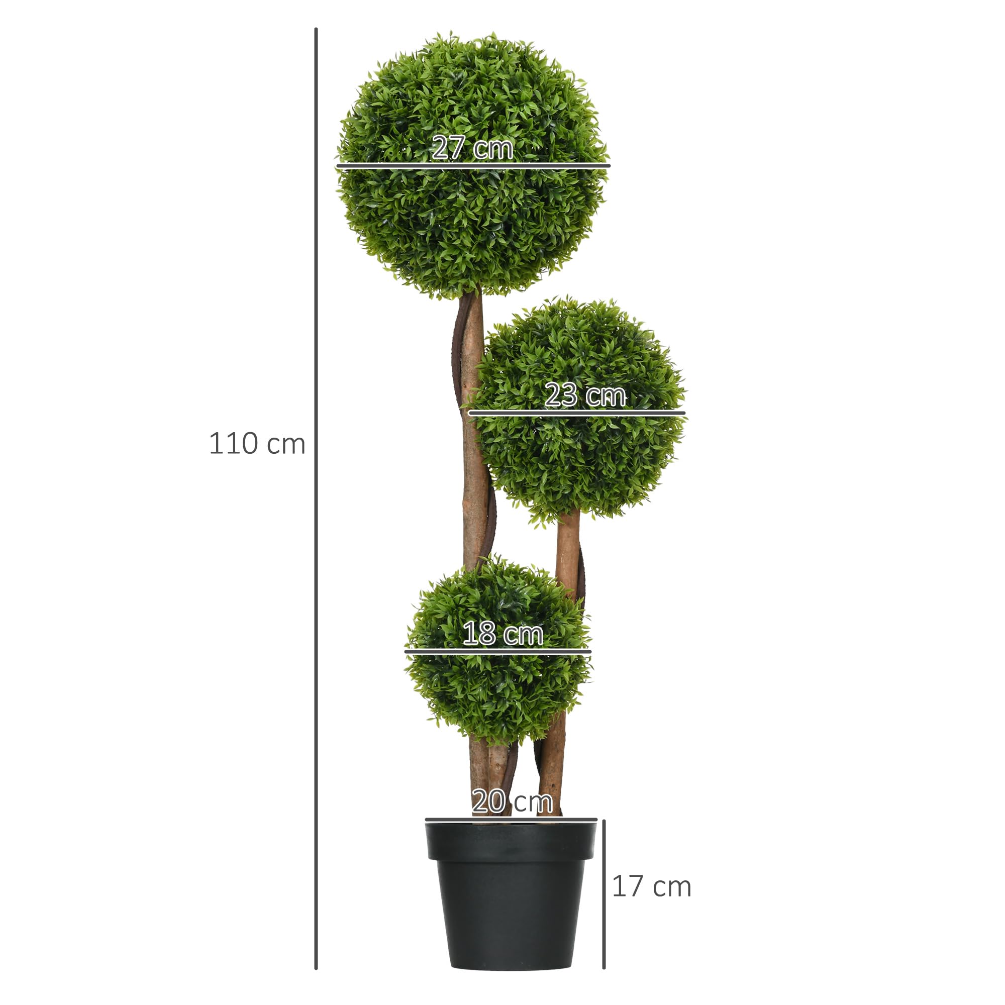 HOMCOM Arbre Artificiel, Plante Artificiel, buis avec 3 Boules Feuilles de Bambou, Pot Inclus, intérieur et extérieur, Hauteur 110 cm, Aucun Assemblage nécessaire, Vert