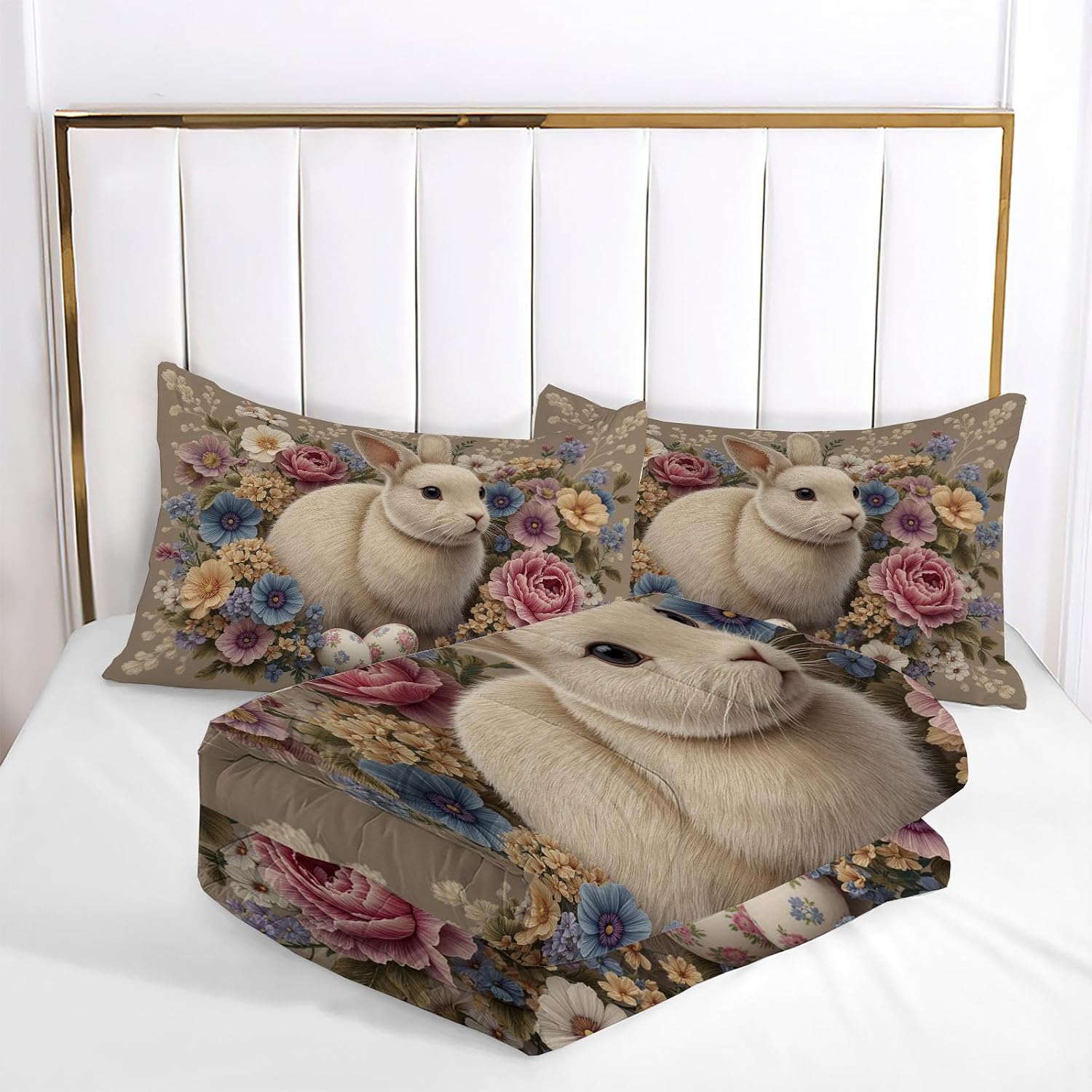 Brown 90" x 90" Duvet, Reversible Coverless Children Boys Girls 3 Duvet, Queen Washable Quilt 7.5 Tog for All Seasons, Watercolor Flowers Comforter with 2 Pillowcases