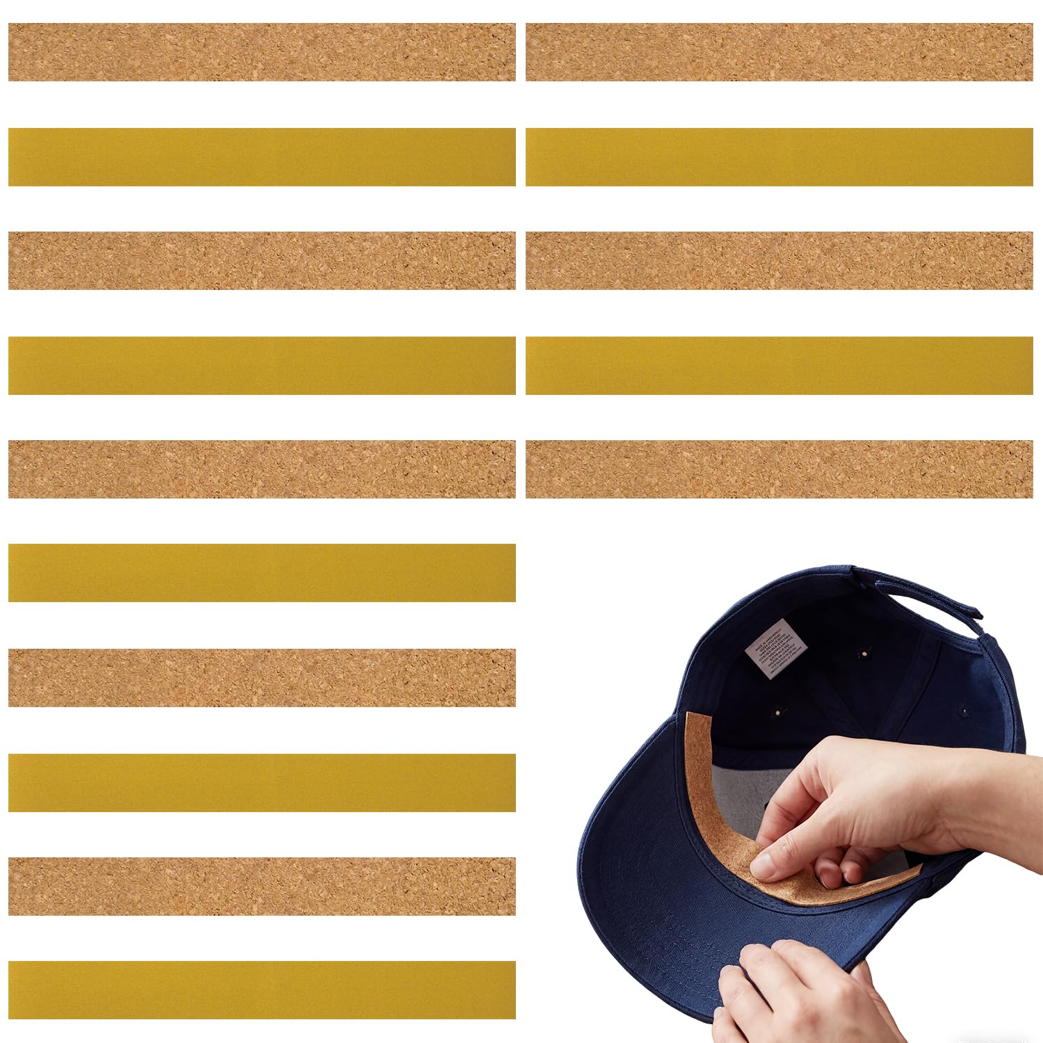 YAWYO 15 Pcs Hat Size Reducer, Self-Adhesive Cork Strips for Adjusting the Hat Size, Hatband Inside Reducing Tape for Men Women Hats Caps — image 1
