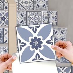 Losetas Vinilo Pared Baño Walplus Vinilo Adhesivo Estampado Losetas Adhesivas Pared Cocina Decoracion Protector No Tóxicos Fácilmente Extraíble Fácil De Despegar Y Pegar Baño Piso Lisbon Azul 24Pcs 15Cm(6") Blanco