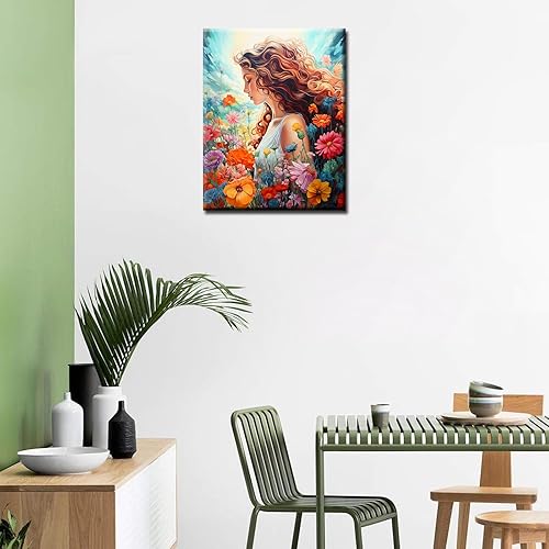 Miniatura 4 de Pintura al óleo de flores silvestres de jardín para adultos, linda niñadama, fácil de pintar por números para adultos principiantes con pinceles y