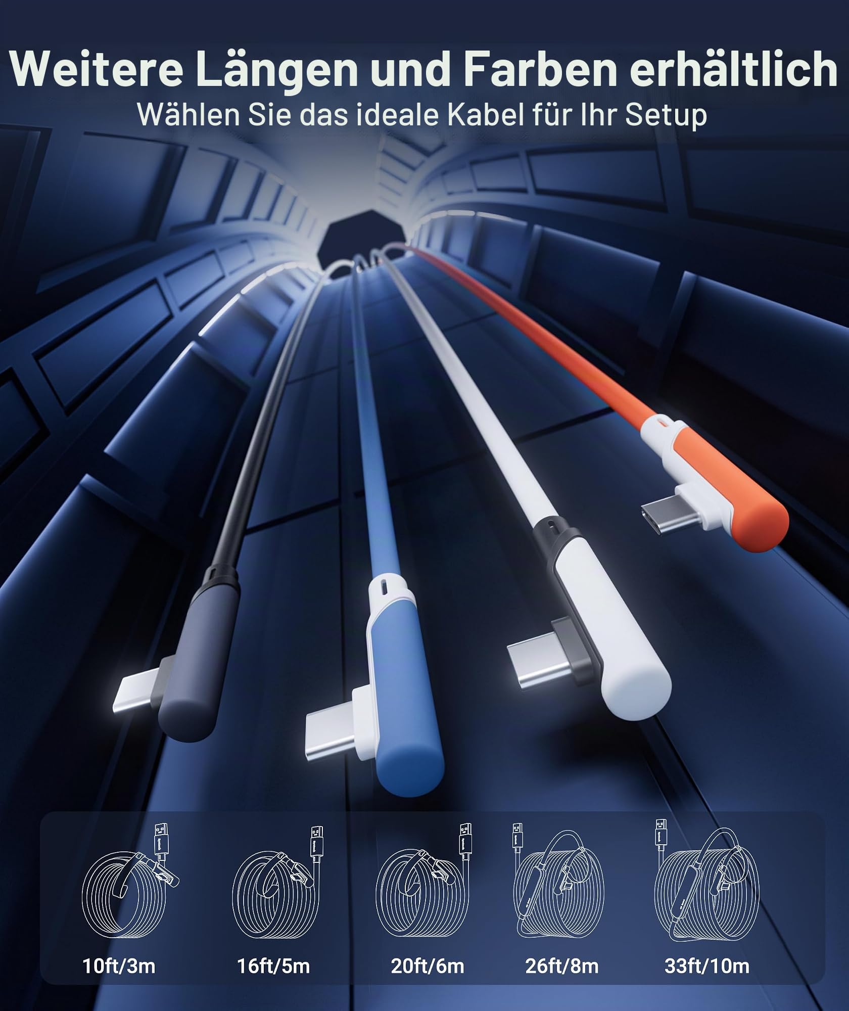 Syntech Link Kabel 6M, Kompatibel mit Oculus Meta Quest 3/3S, Quest2/1/Pro und Pico 4, PC Steam VR Zubehör, High Speed Datenübertragung, USB 3.0 zu USB C Kabel für VR und Gaming PC, Schwarz