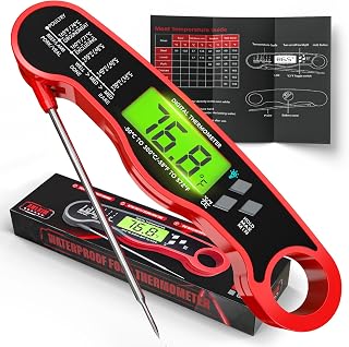 AWLKIM Digital Instant Read Meat Thermometer Waterproof Backlight for Grilling Cooking Candy Red