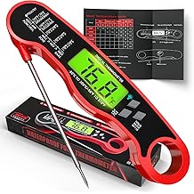 AWLKIM 肉类温度计数字 - 即时读取带背光的防水食品温度计,适用于男士烹饪、烧烤、糖果、厨房和丝袜馅料 - 红色