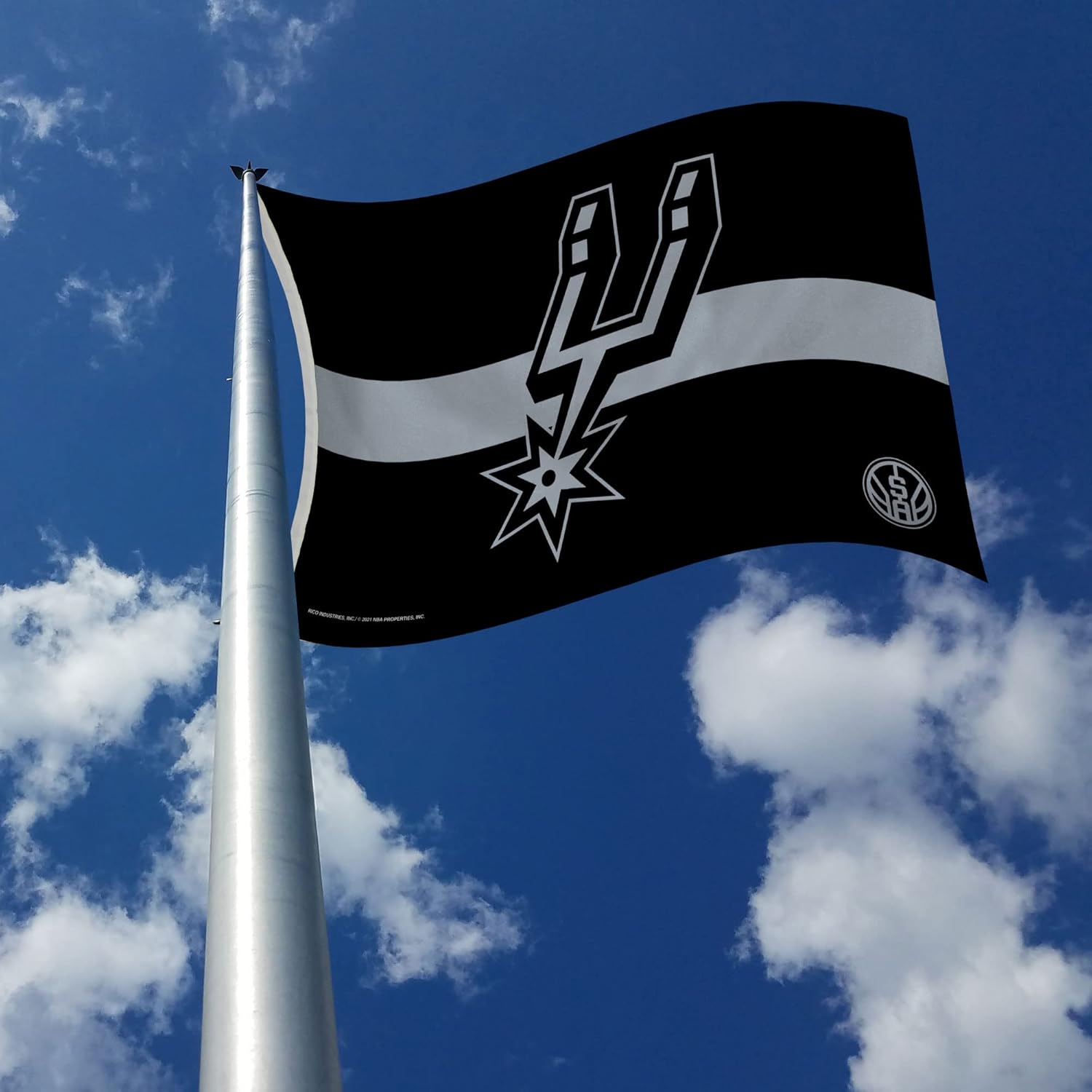Rico Industries NBA Basketball San Antonio Spurs Black with Silver Stripe 3' x 5' Banner Flag Single Sided - Indoor or Outdoor - Home Décor