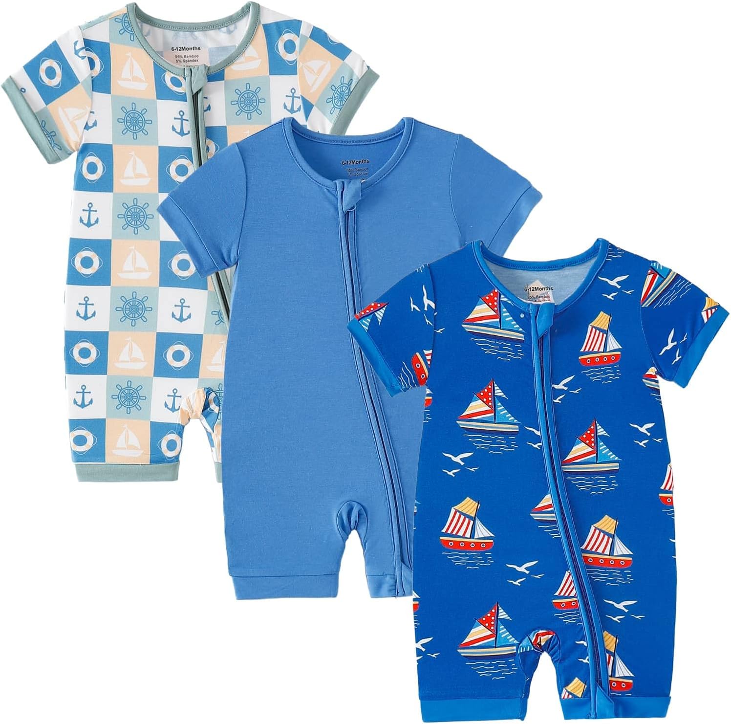 OPAWO Bamboo Baby Pajamas 3 Pack, Double Zipper Bamboo Sleepers for Baby Boy Girl Romper, Toddler Summer Clothes Outfit 0-24M