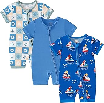 Bamboo Baby Pajamas, Double Zipper, 3 Pack, 6-12m