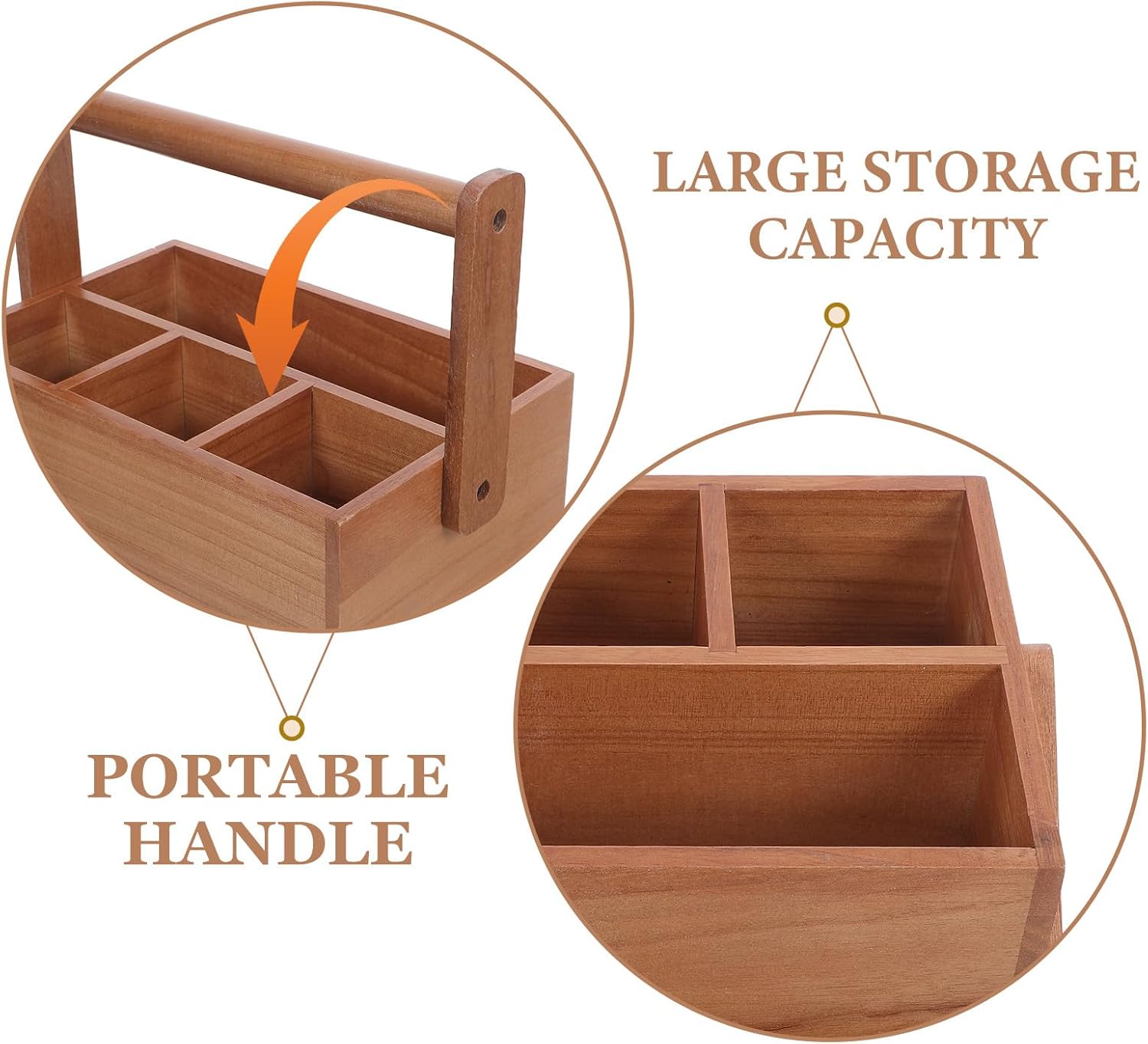 LABRIMP Silverware Caddy with Handle: Countertop Plate Cup Fork Caddy - Wooden Utensil Holder with Compartments for Kitchen Camping Restaurant Buffet