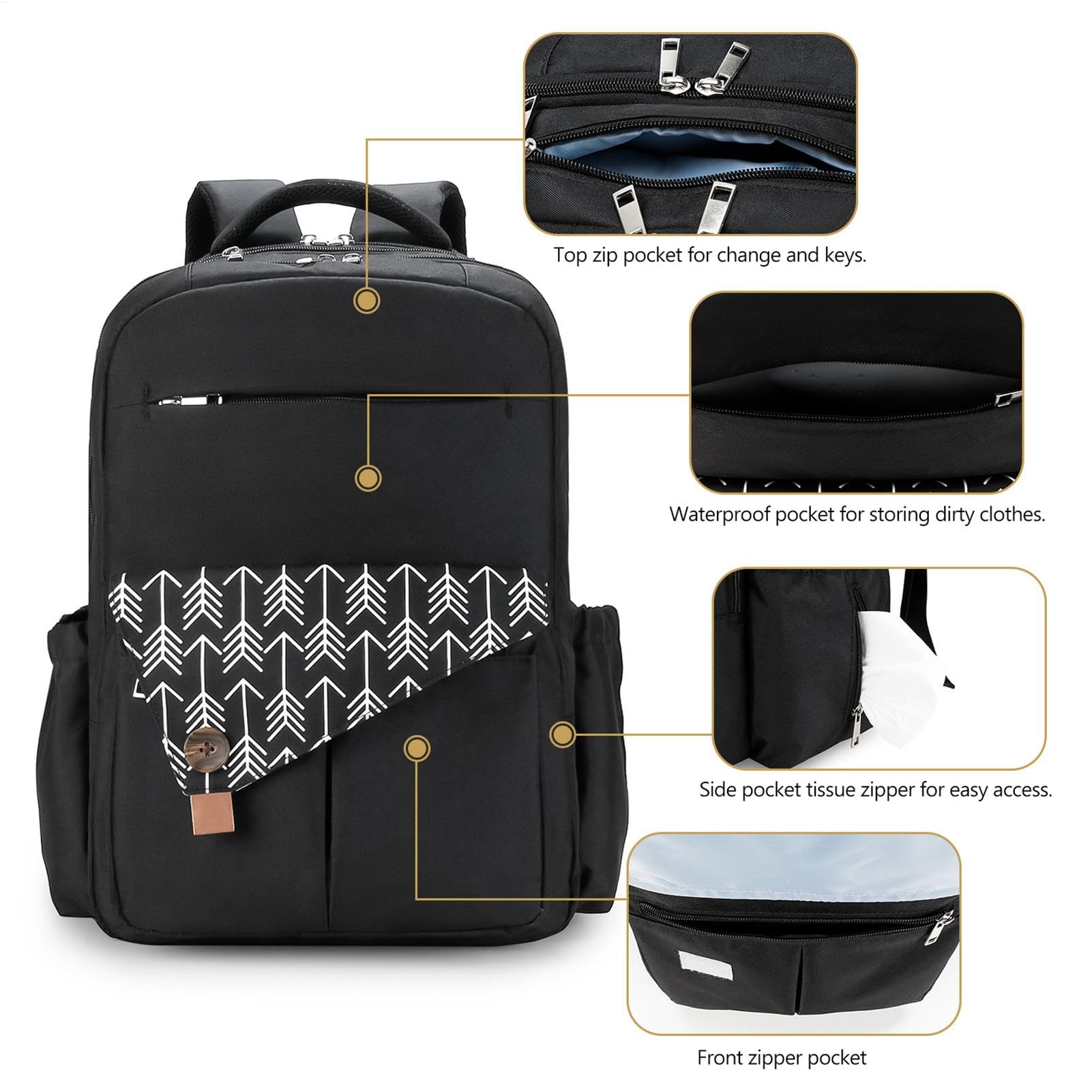 Borsa per pannolini per passeggino, zaino per pannolini a doppio strato per donne, borsa da passeggino di grande capacità, borsa da viaggio impermeabile con porta di ricarica, borsa multifunzione per