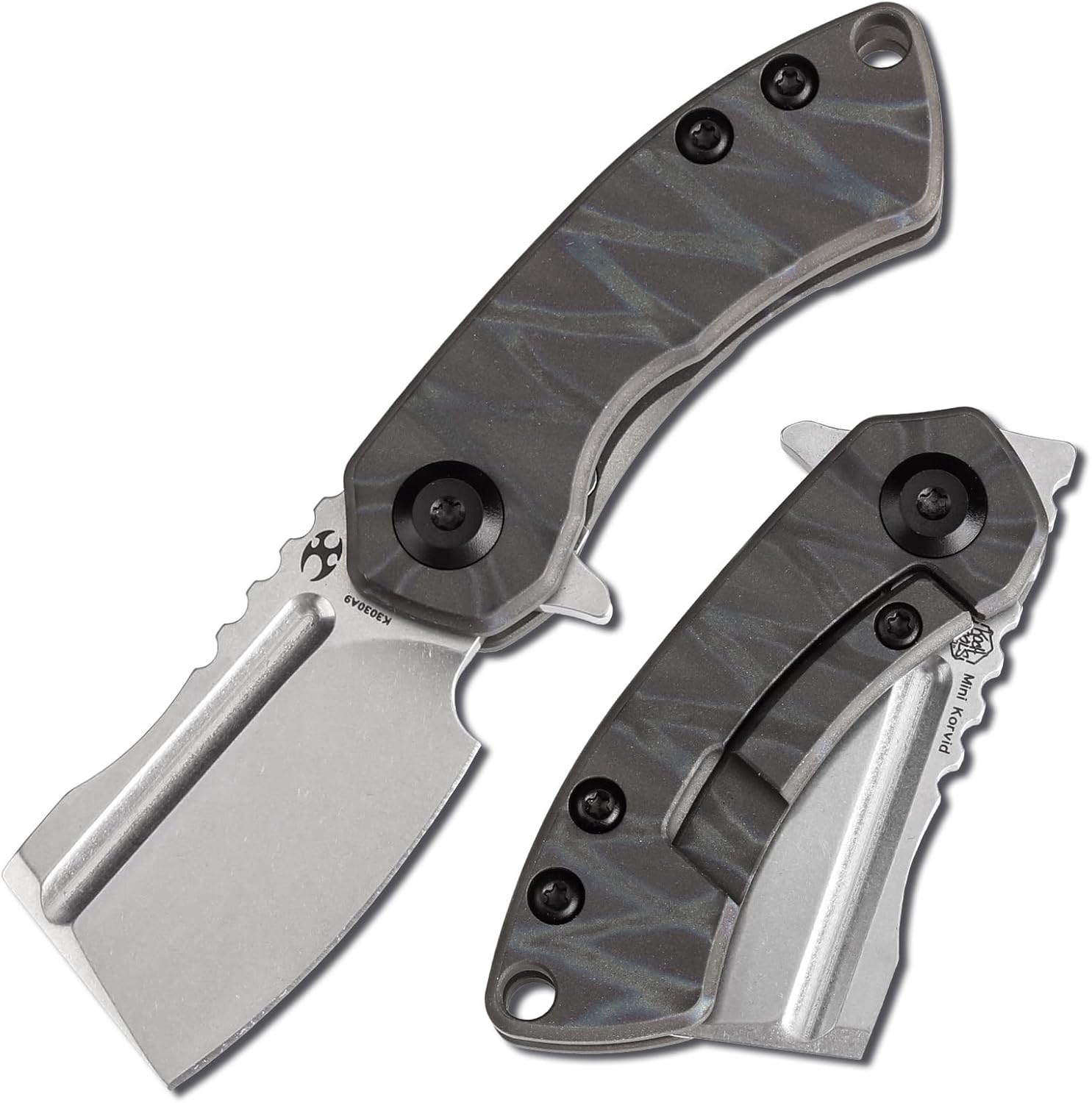 KANSEPT Mini Korvid Pocket Folding Knives EDC Camping Knife 1.45'' Stonewashed CPM S35VN Blade Small Pocket Knife with Tiger Stripe Flamed Titanium Handle for Men Women Everyday Carry K3030A9