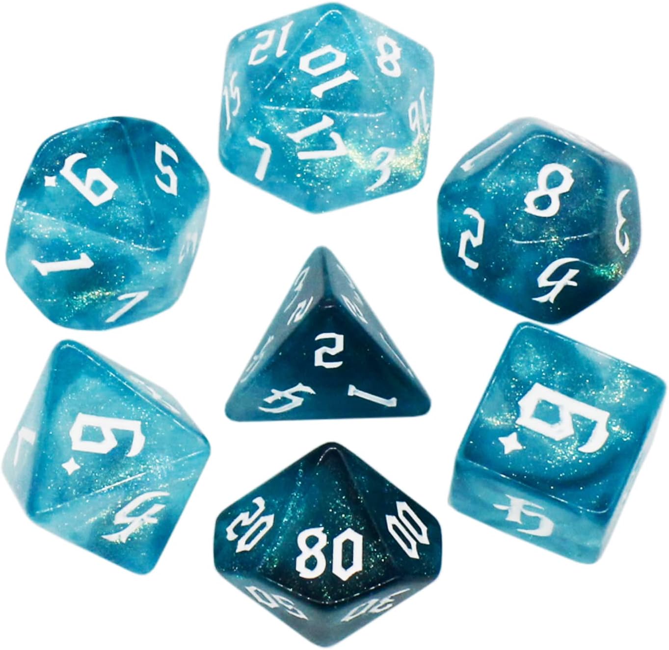 DND Dice 7Pieces, Polyhedral Dice Set,Cyan&Blue Double