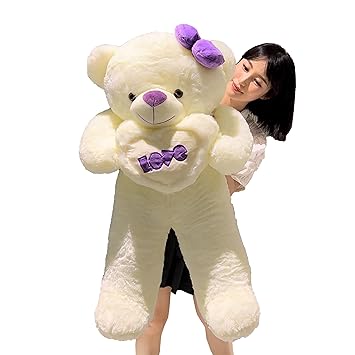 AIRROAD Giant Teddy Bear Plush Stuffed Animals for Girlfriend or Kids 39 inch, (White) for Boys or Girls Gift