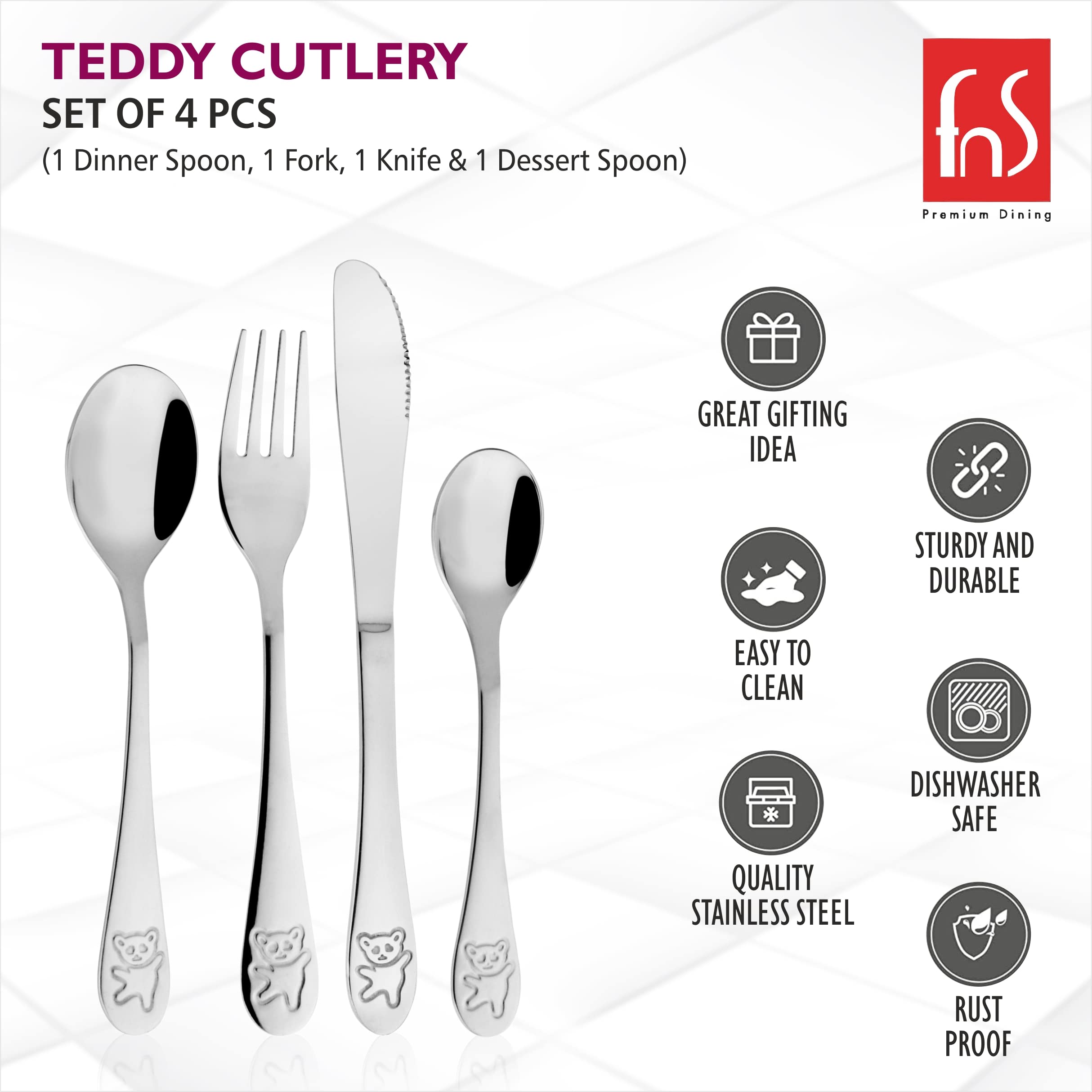 Kids Stainless Steel Cutlery Set - Teddy Bear Design -3 Kids Stainless Steel Cutlery Set - Teddy Bear Design -3