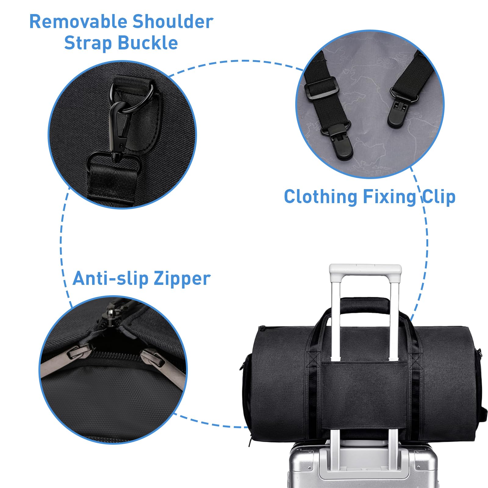 Garment Travel Duffle Bag Faltbare Handgepäck mit Schultergurt und Schuhfach, 2-in-1 Hängekoffer für Geschäftsreisen, Schwarz