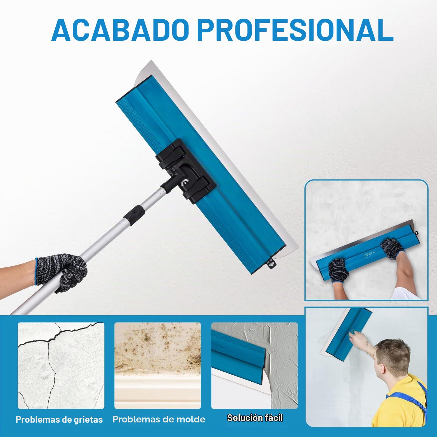KATSU Tools Juego de Hojas de Desnatado para Paneles de Yeso, Espátulas de Acero Inoxidable de 25 + 40 + 60 cm, Tablero de Espátula de Alisado para Quitar Pared, Techo