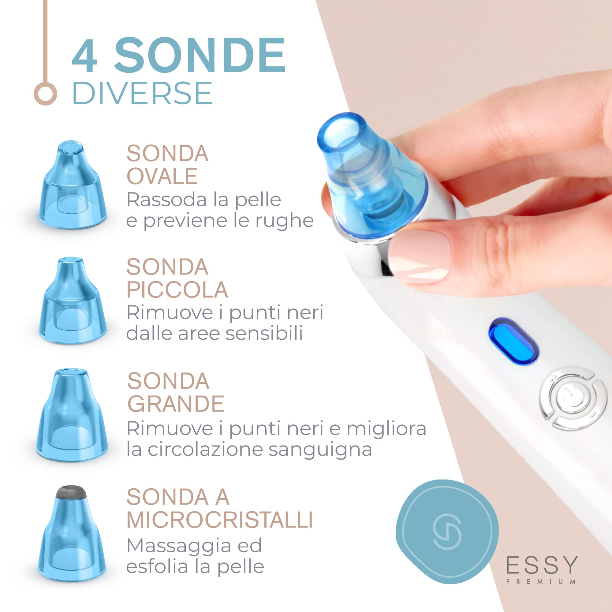 Essy Aspiratore Punti Neri Rimozione Aspira Punti Neri Profesionale Estrattore Naso Macchina Aspira Brufoli Pulizia Viso Schiaccia Rimuovi Comedoni Pori Acne Pore Cleaner Vacuum Blackhead Remover