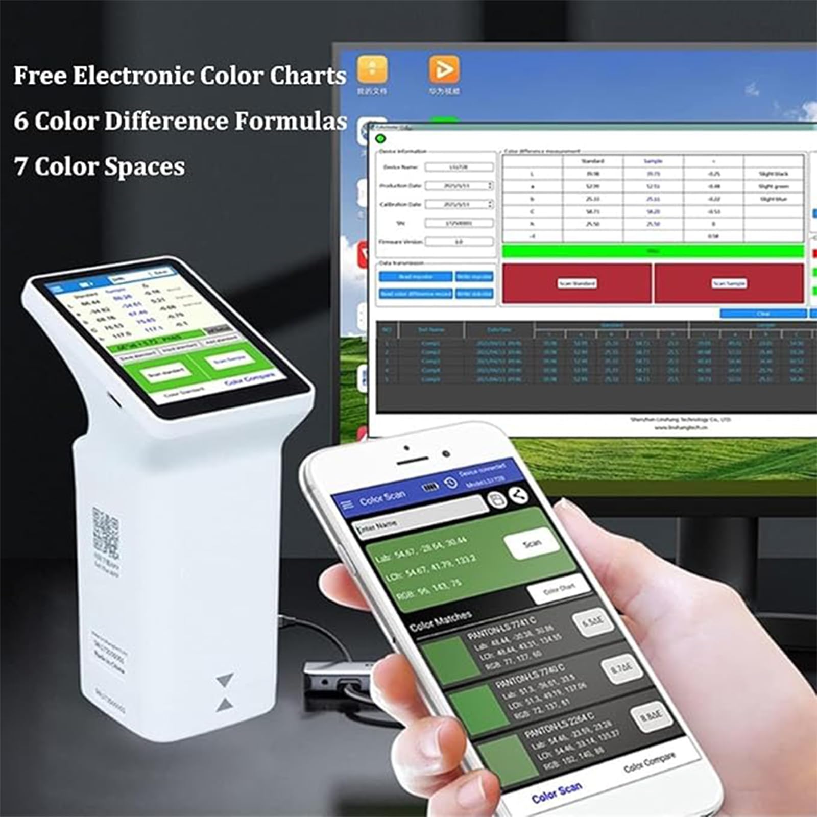 Colorímetro digital con pantalla táctil, espectrofotómetro, fuente de luz blanca LED, tarjeta electrónica de color integrada, batería recargable de 4000 mAh