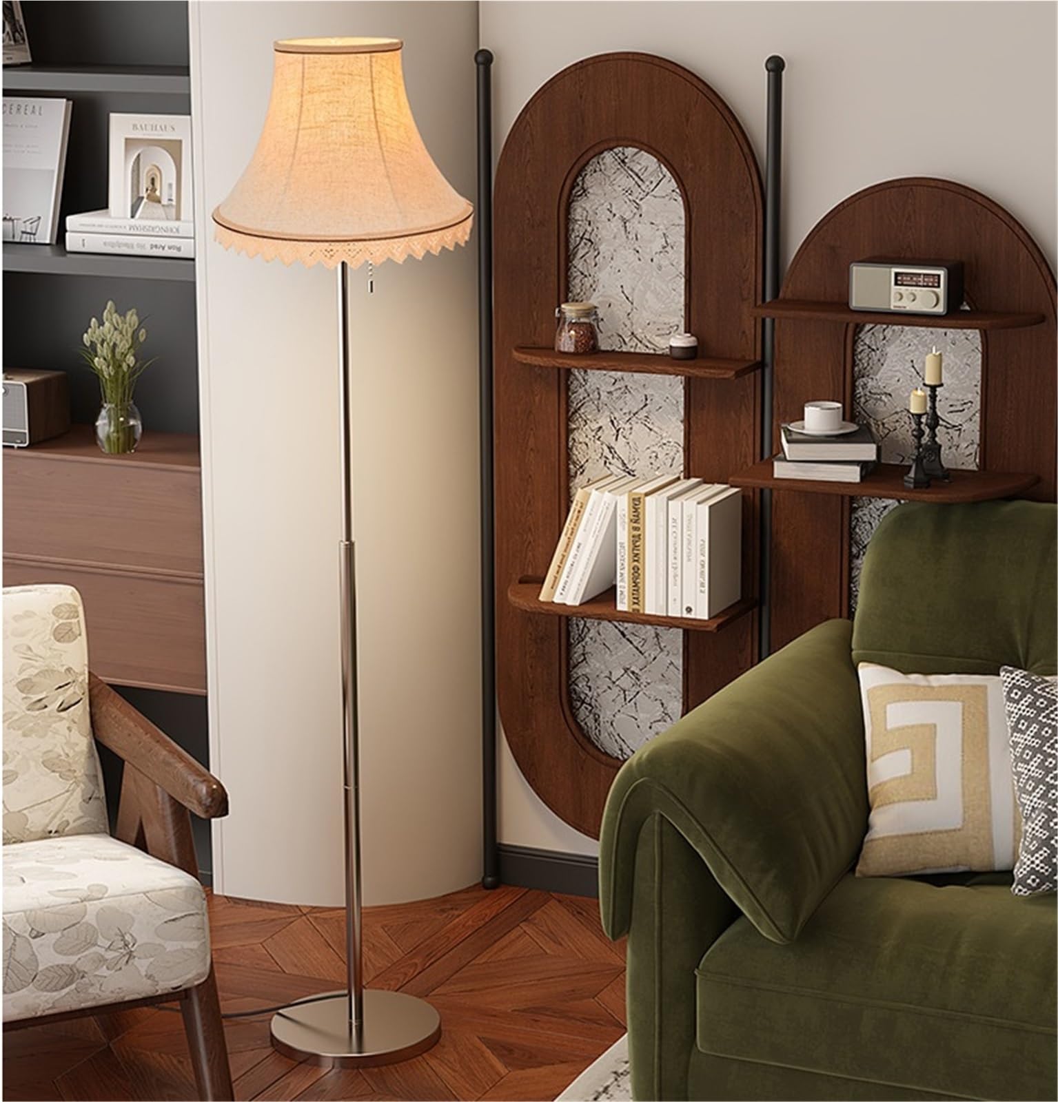 Lampada Stelo Lampada Da Terra Retrò Europea, Soggiorno, Divano, Decorazione Camera Letto Salotto(Linen)