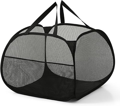 Miniatura 9 de Kimmama Cesta de lavandería plegable grande de malla, plegable con bolsillo lateral, contenedor de almacenamiento de ropa extraíble con asa