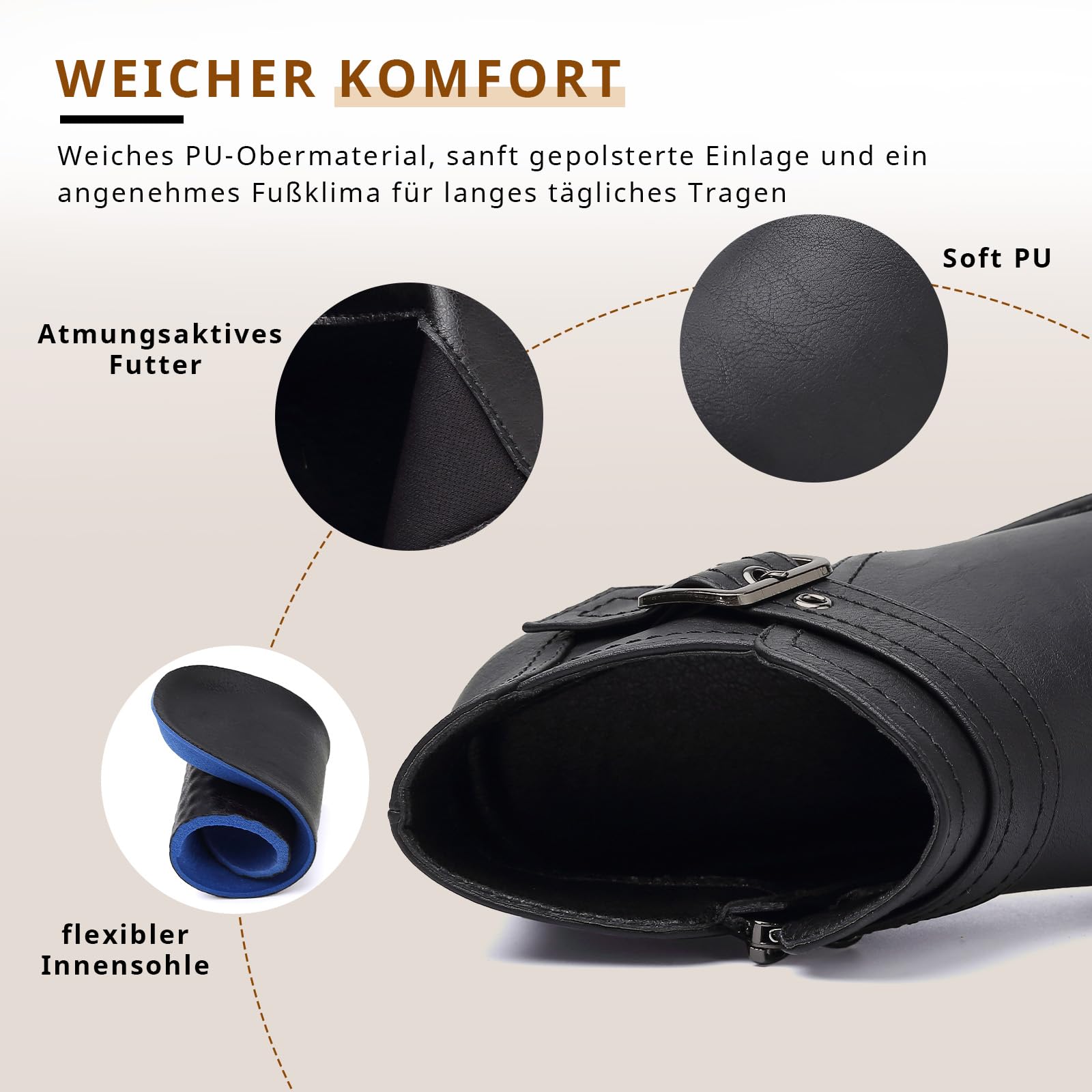 ziitop Stiefeletten Damen Schwarz mit Reißverschluss Elegante Boots Stiefel Damen Spitz Zulaufend Schnalle Western Chelsea Ankle Boots Herbst Winter Schuhe Ungefüttert Vielseitig Kurzstiefel
