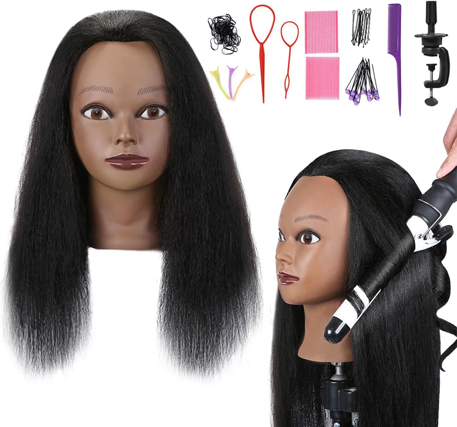 Amazon.com: Traininghead 100% Real Hair Mannequin Head Training Head ...