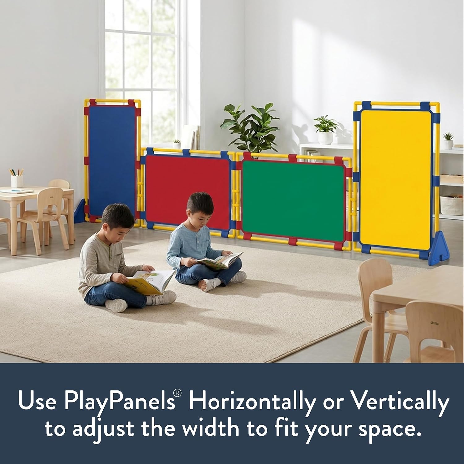 children's factory playpanel room divider 47.5" x 30.5", rainbow, 4 | water-resistant vinyl room divider panel set, freestanding privacy screen for daycare or preschool, cantilever feet included rainbow 4