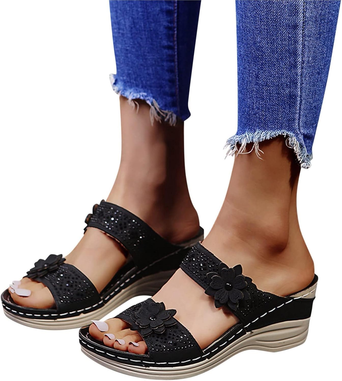Women Orthopedic Sandals Anti Slip Open Toe Faux Leather Sandal with Memory Foam Mesh Sports Sandals Holiday Summer Shoes