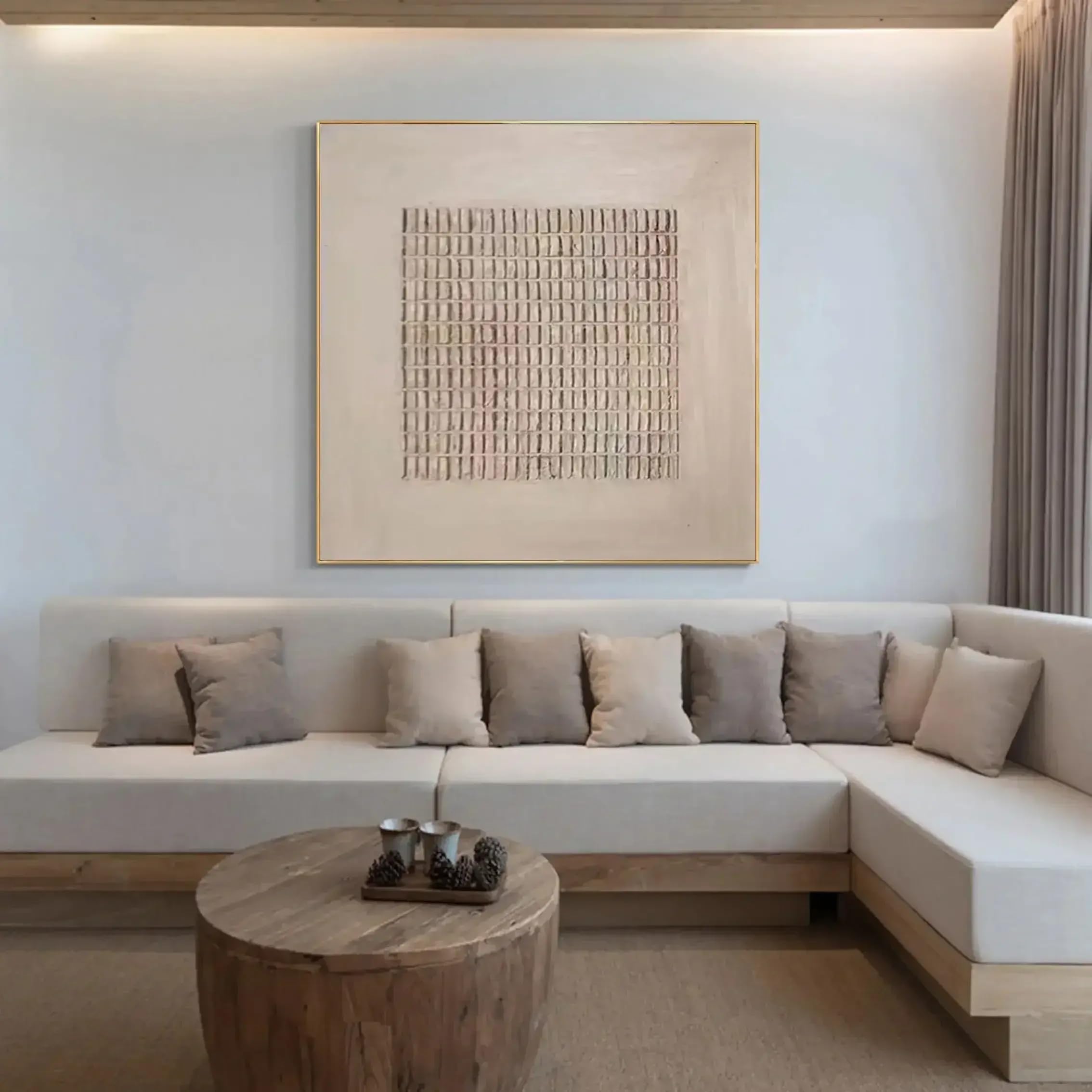 XBTYKPB Cuadro minimalista beige grande, cuadro de yeso neutro, arte mural texturizado beige, mural bohemio, lienzo wabi sabi (70 x 70 cm, con marco)