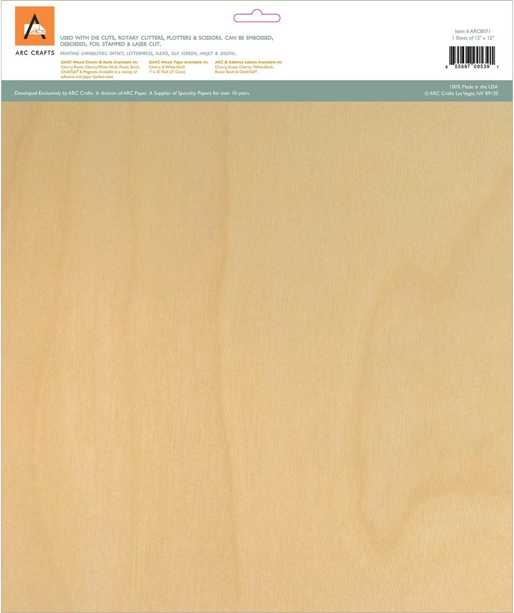 Arc Crafts BARC Wood Sheet W/Adhesive Backing 12"X12"-White Birch