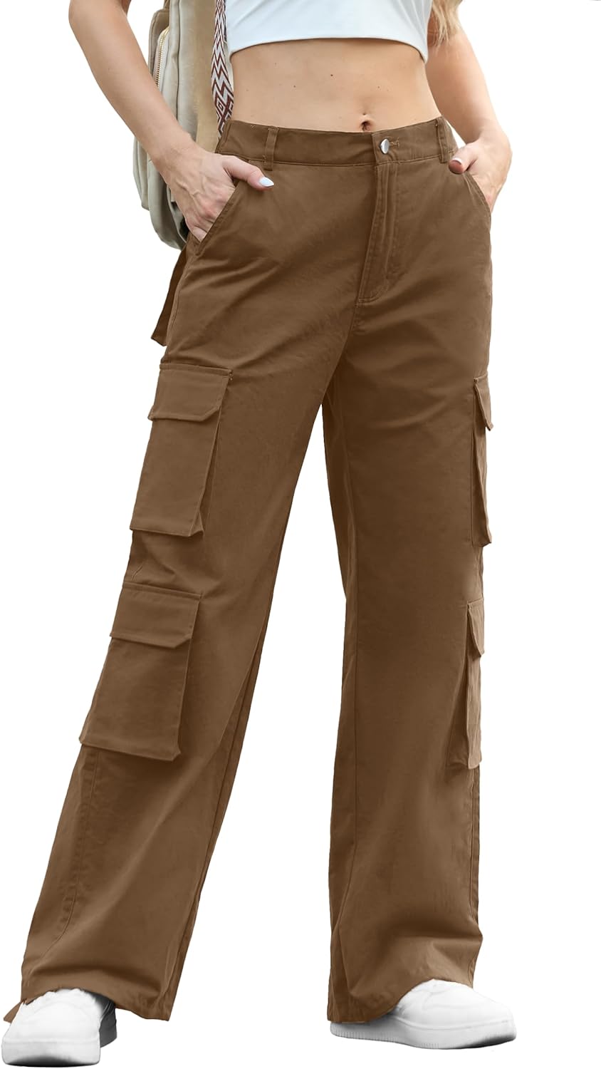 Lepunuo Womens Cargo Pants High Waisted Casual Pants Baggy Stretchy Wide Leg Y2k Streetwear with 8 Pockets