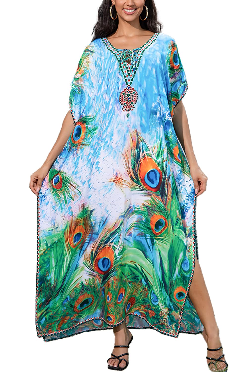 L-Peach Women's Summer Long Beach Dress Kimono Maxi Kaftan Cover ups