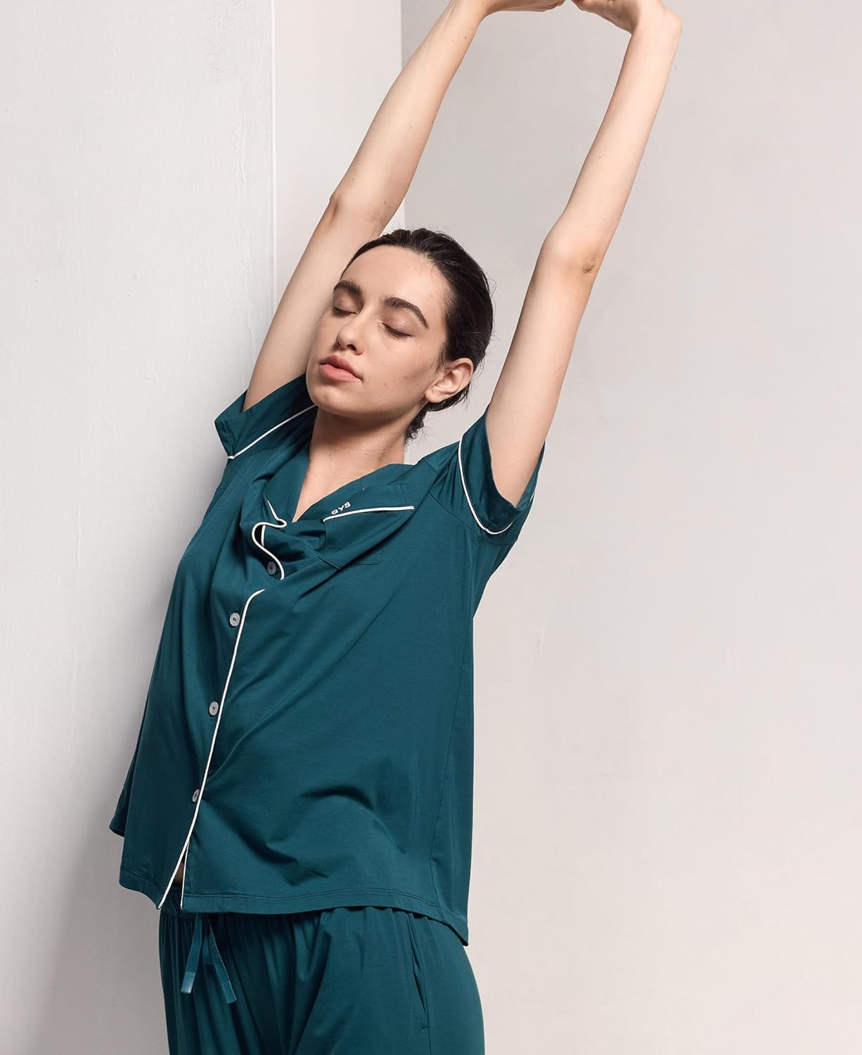 GYS Women's Pajama Set Bamboo Viscose Notch Collar Button Down Short Sleeve Top with Pants 2 Piece Sleepwear - Image 2