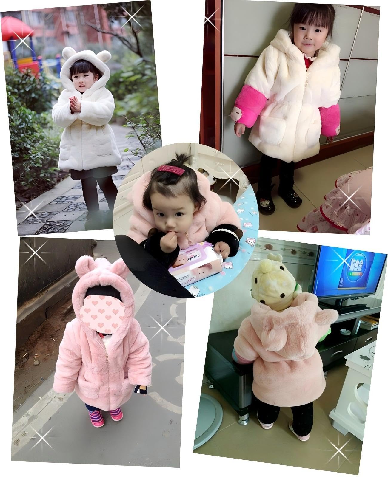 Manteau Fille Fausse Fourrure à Capuche Mignon Mode Chaud Epais Hooded Oerille de Lapin Enfant Bébé Veste Polaire Hiver Blouson 1-7 Ans