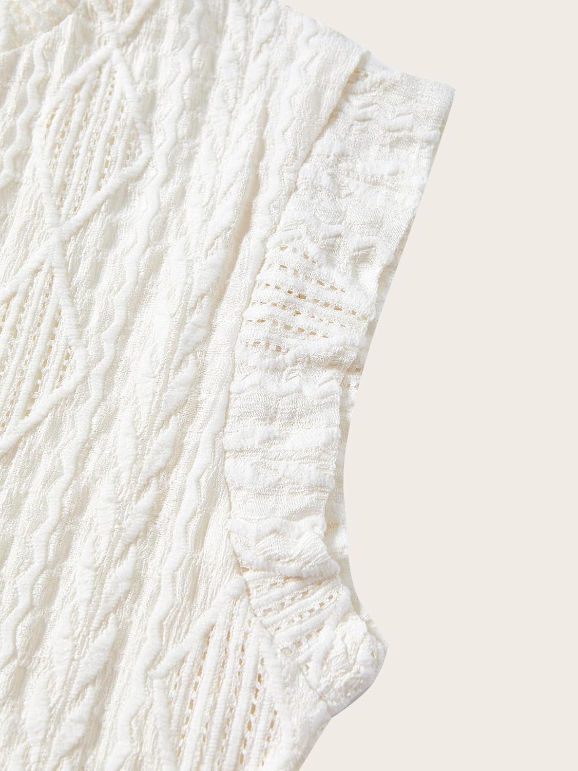 Women's Cap Sleeve T Shirt Crew Neck Hollow Out Knit Dressy Casual Tops - Image 5