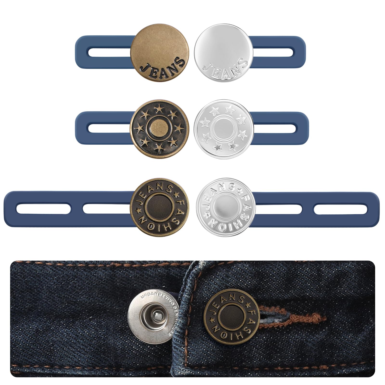 6PCS Button Extenders for Jeans, Pants Waistband Expanders, Instant Waist Extender Buttons for Women and Men, No Sew Jeans Waist Extension 1.1-1.8 Inches