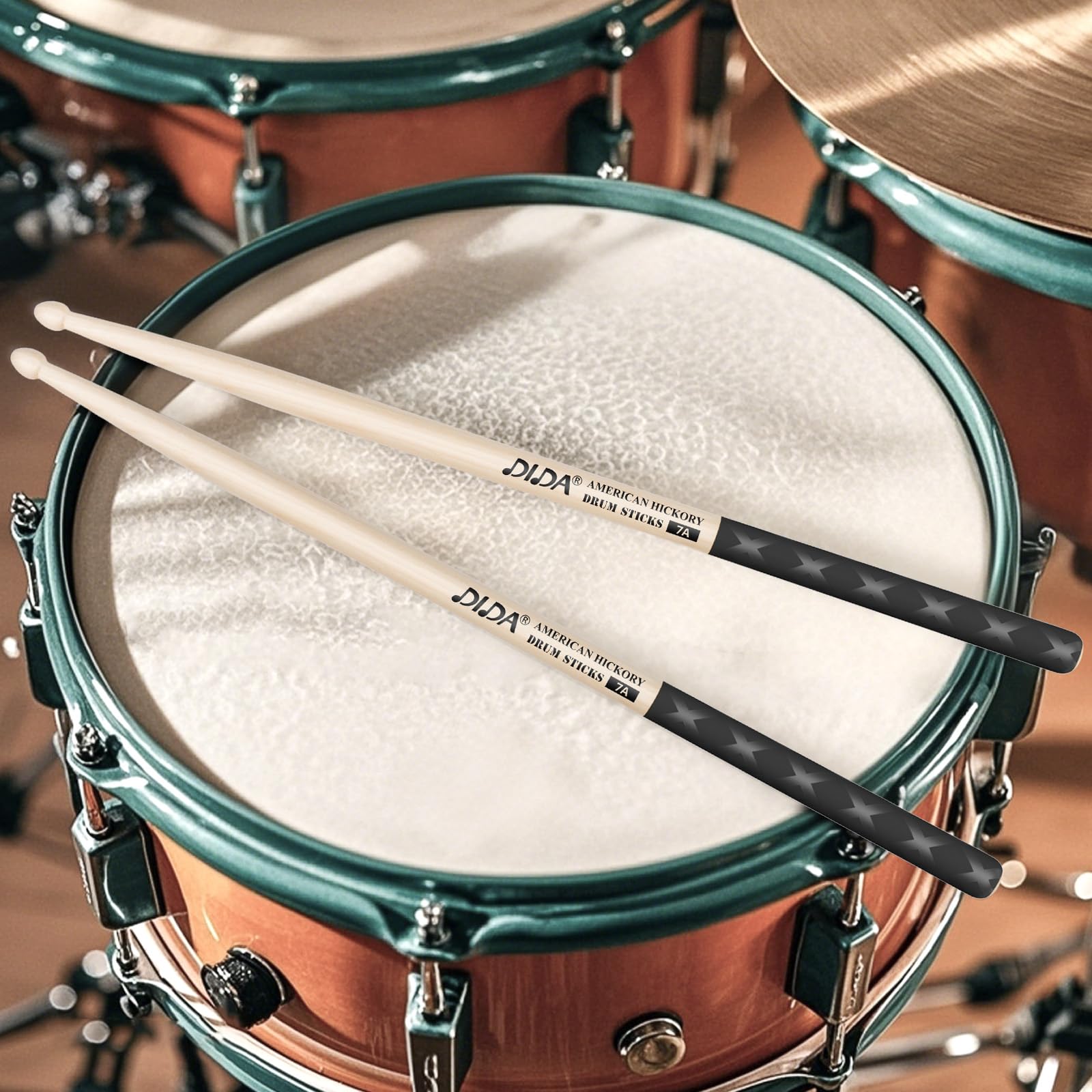Baquetas para batería, madera maciza natural, equilibrio de peso, agarre antideslizante, actuación en vivo y kit de batería, accesorios de práctica, baquetas para principiantes profesionales (nogal