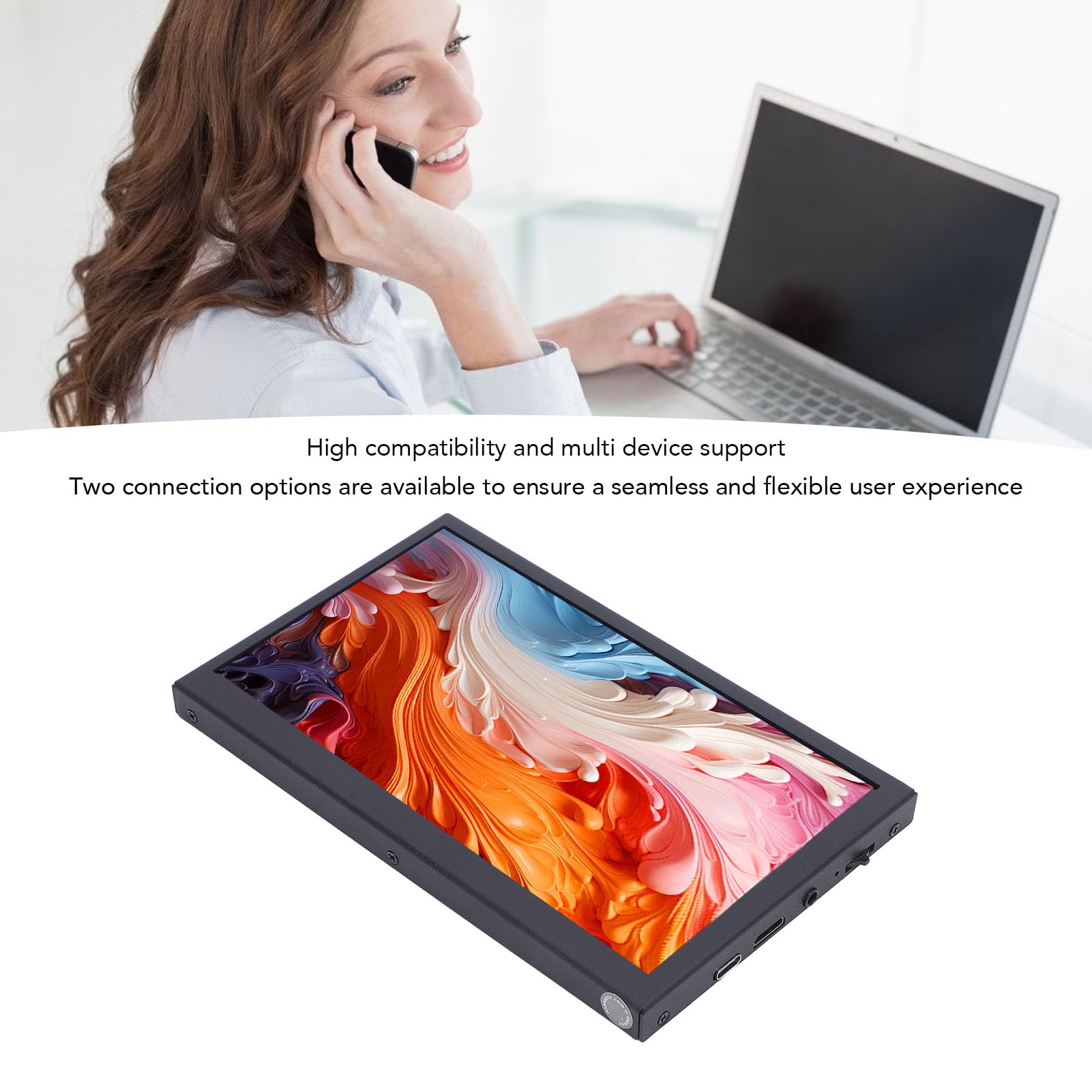 banapoy 7-calowy Ekran Monitora, 1024x600 IPS HD, Pełny Kąt Widzenia 170°, Dodatkowy Ekran VESA PC do Telewizora Komputerowego, Przenośny Przedłużacz Ekranu Dotykowego, Interfejs
