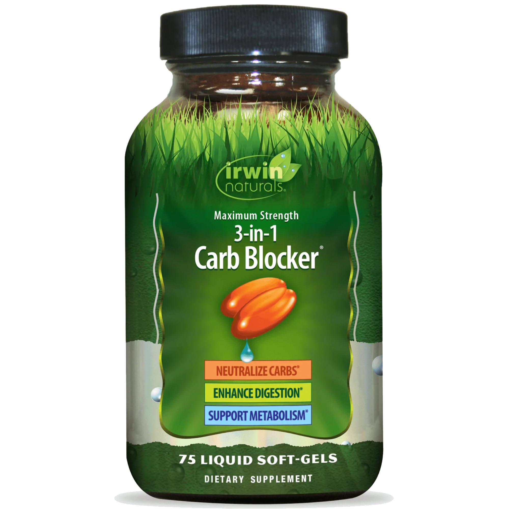 Irwin Naturals Maximum Strength 3-in-1 Carb Blocker - Neutralize Carbohydrates - 75 Liquid Softgels