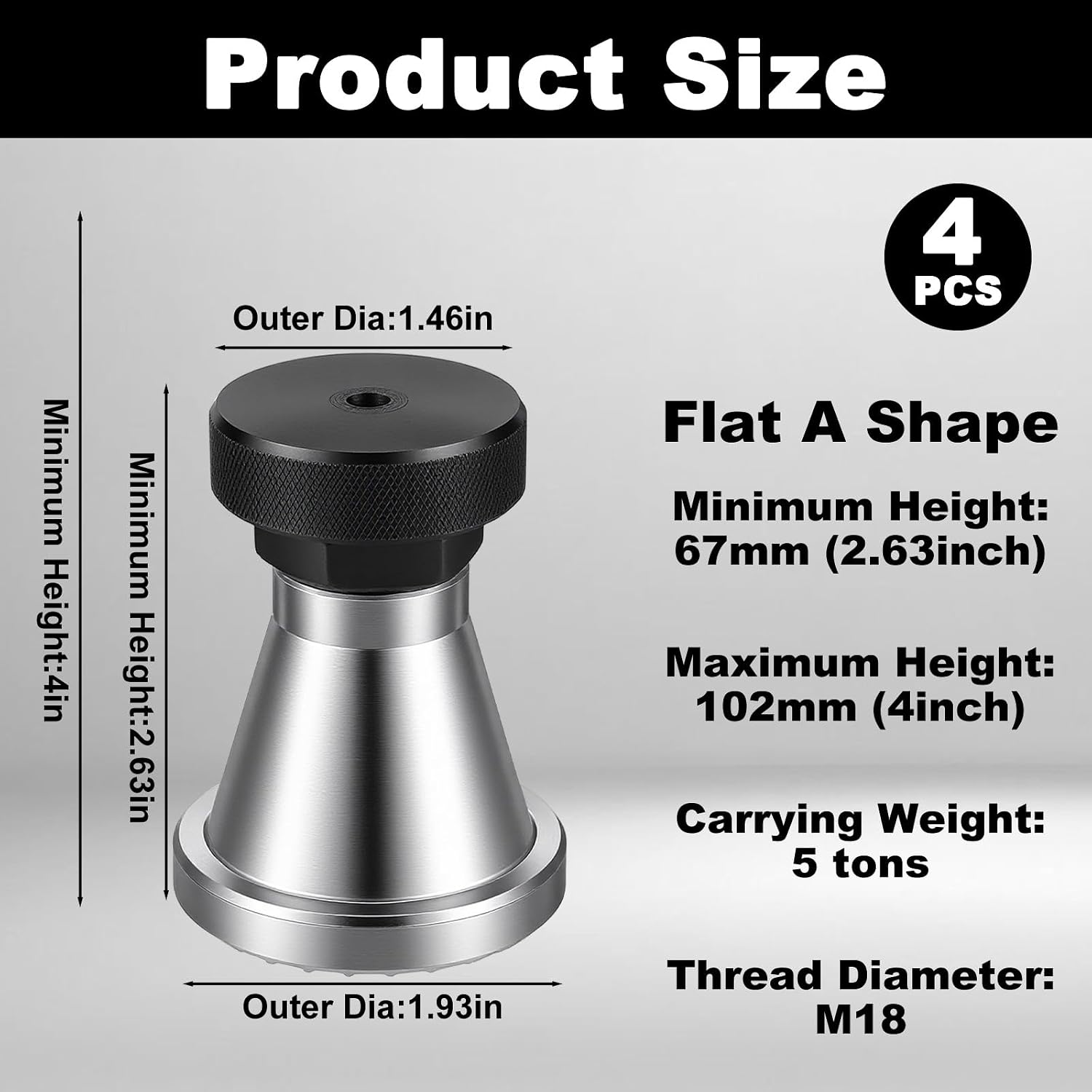 4 Pcs Adjustable Screw Jack Range 2.63" to 3.93" Heavy Duty Machinist Jack Stands with 5 Tons Capacity for Large Milling Drilling Machines Leveling Work Die Processing