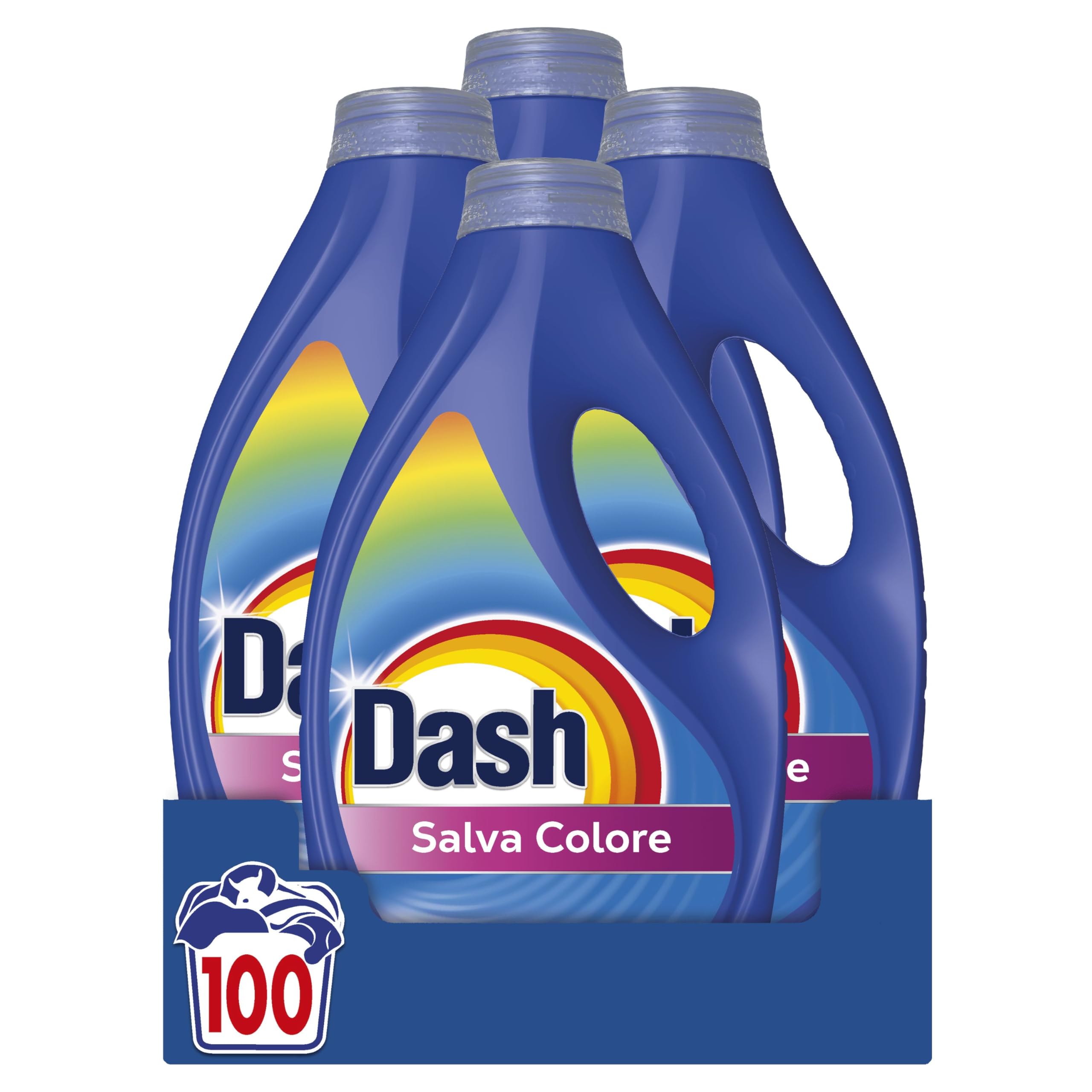 Dash Detersivo Liquido Lavatrice, 100 Lavaggi (4x25), Salva Colore, Brillantezza Per I Capi, Rimuove Le Macchi e Igienizza, Efficace Anche A Freddo E In Cicli Brevi