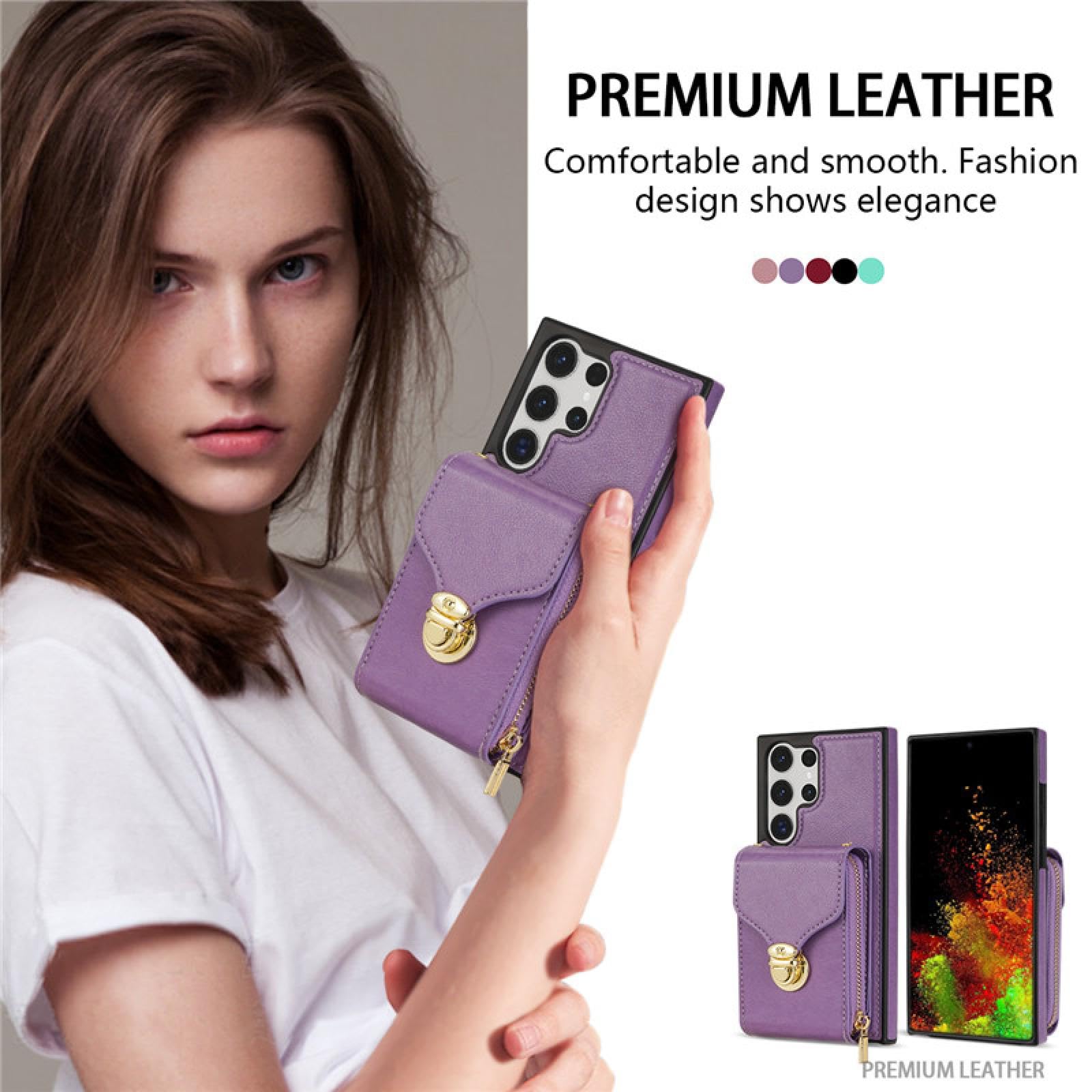 Per Samsung S23 Custodia in pelle con cerniera e laccio per telefono (per Samsung S23/nero)