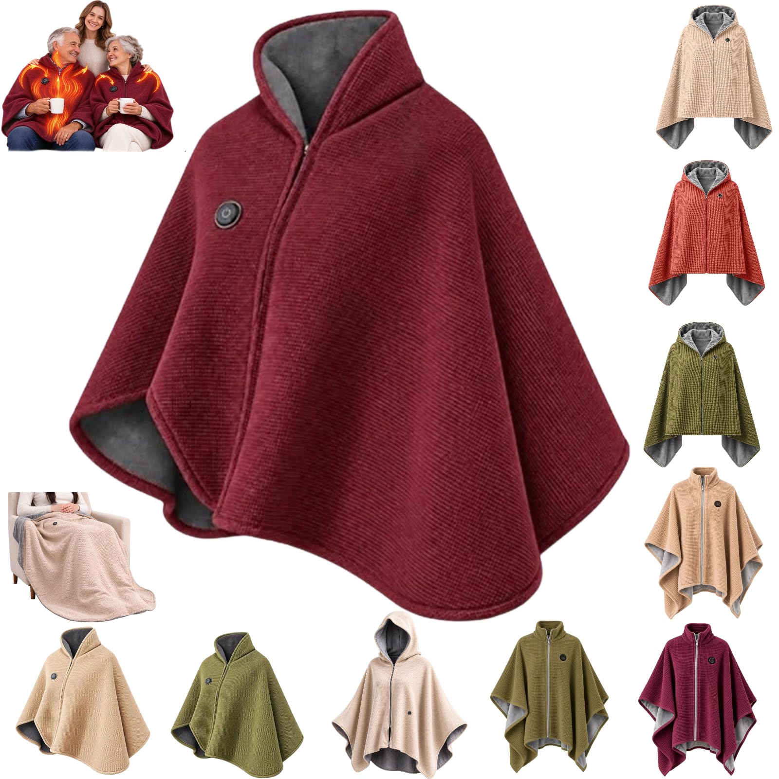 Heated Shawl Wearable Electric Blanket Zipper Heated Blanket Throw Cordless
